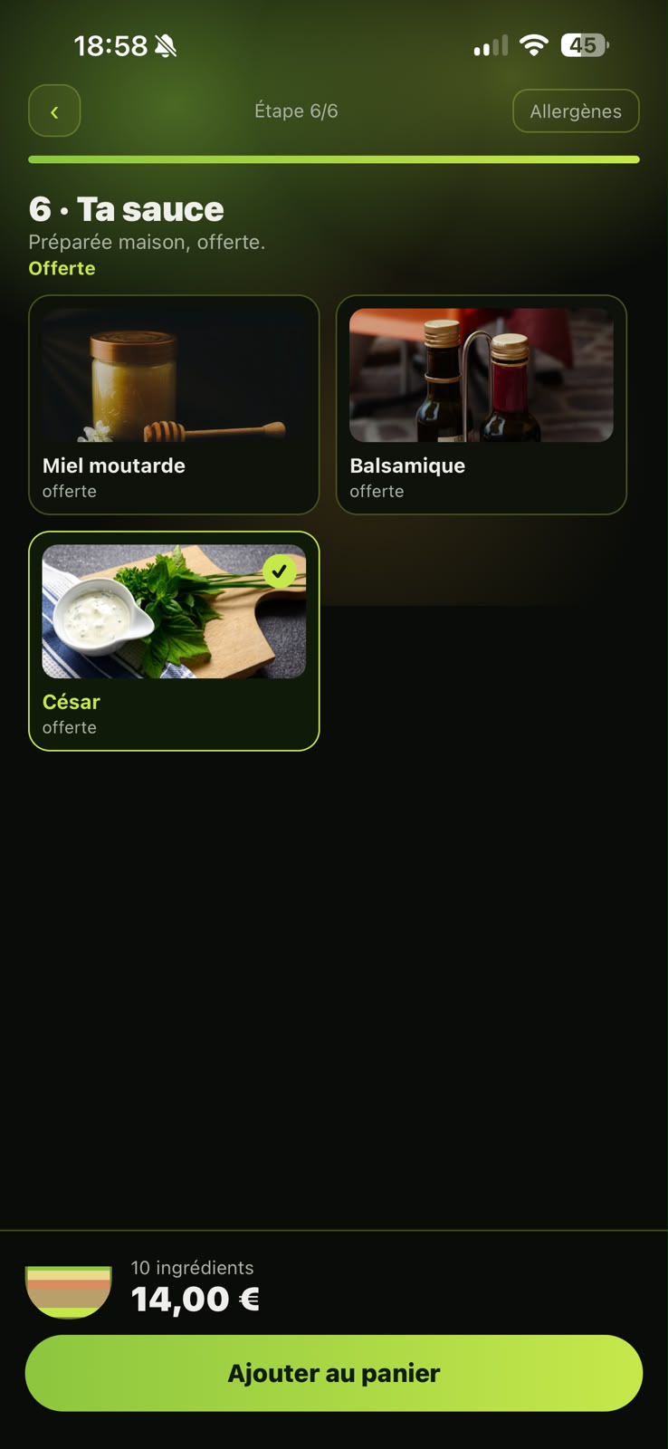 Choix de la sauce, offerte
